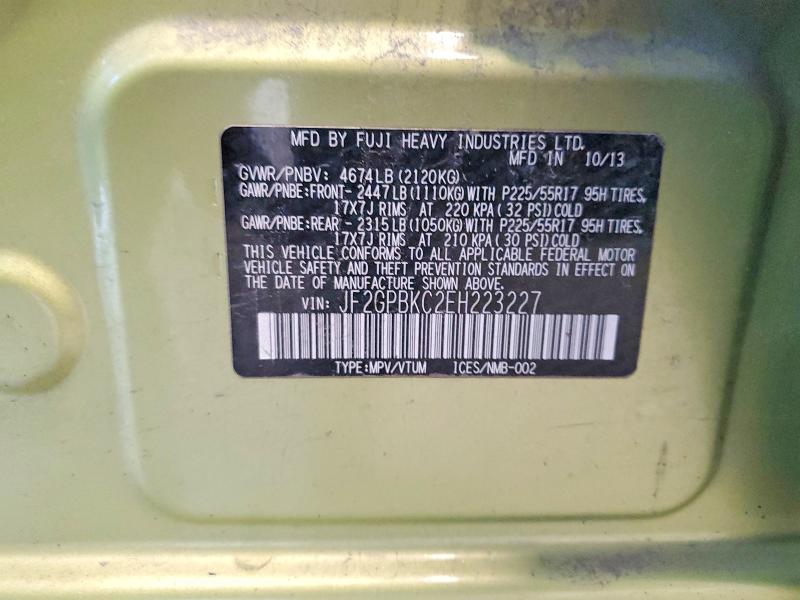 68250126 :رقم المزاد ، JF2GPBKC2EH223227 vin ، 2014 Subaru Xv Crosstrek مزاد بيع