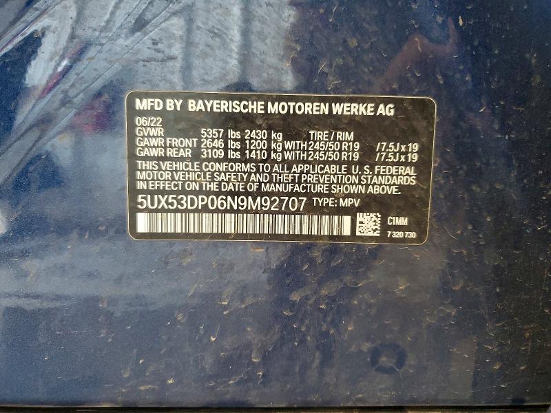 Aukcja sprzedaży 2022 Bmw X3, vin: 5UX53DP06N9M92707, numer aukcji: 67968086