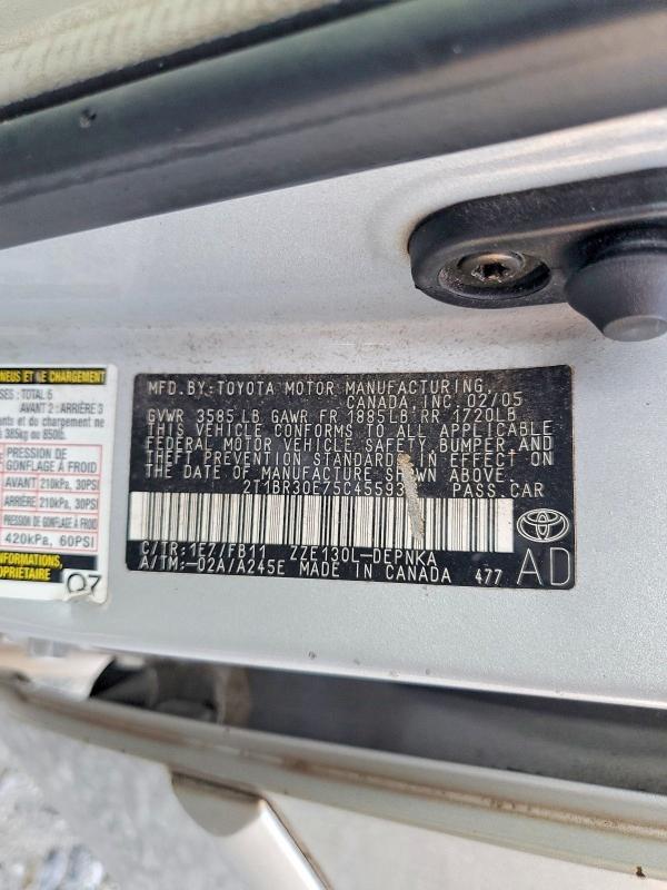 69791046 :رقم المزاد ، 2T1BR30E75C455937 vin ، 2005 Toyota Corolla مزاد بيع