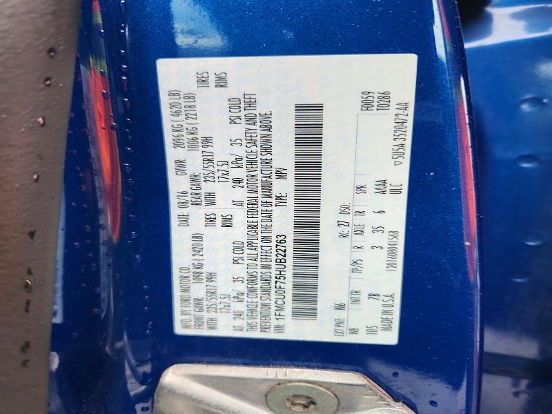 Продажа на аукционе авто 2017 Ford Escape, vin: 1FMCU0F75HUB22763, номер лота: 70130946