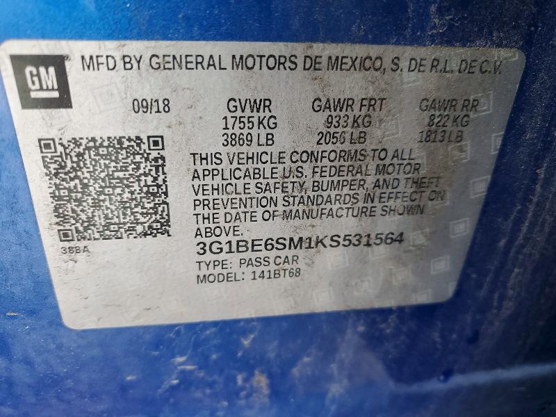 Aukcja sprzedaży 2019 Chevrolet Cruze, vin: 3G1BE6SM1KS531564, numer aukcji: 69211886