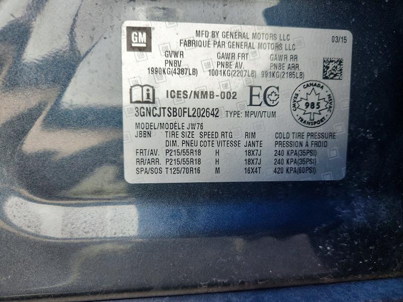 Продажа на аукционе авто 2015 Chevrolet Trax, vin: 3GNCJTSB0FL202642, номер лота: 69773076