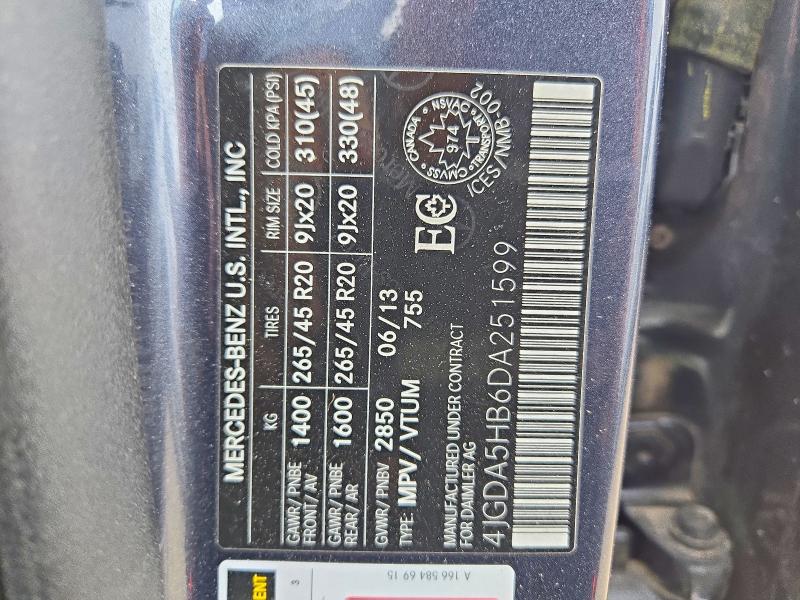 Продаж на аукціоні авто 2013 Mercedes-benz Ml, vin: 4JGDA5HB6DA251599, номер лоту: 70516996