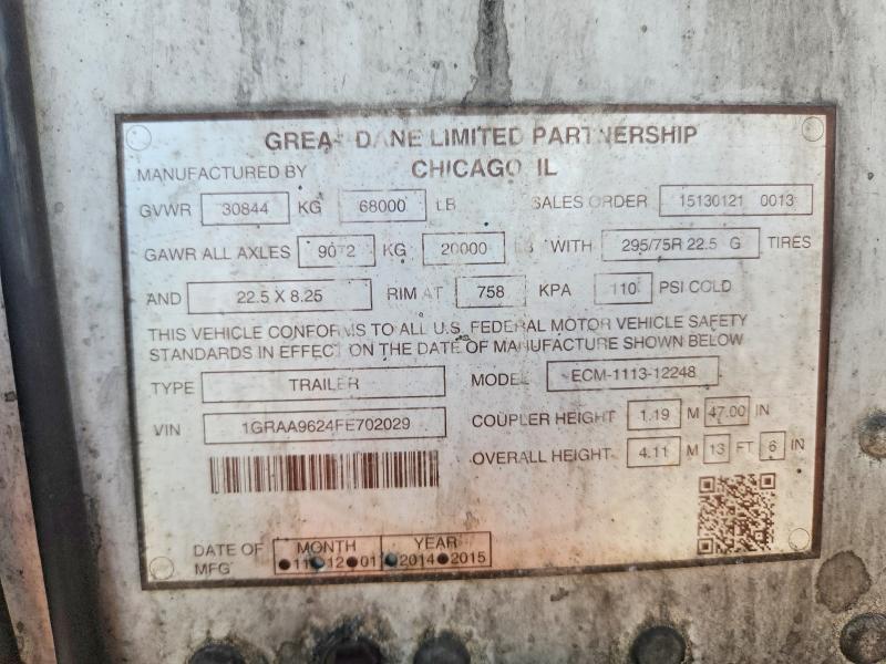 67935486 :رقم المزاد ، 1GRAA9624FE702029 vin ، 2015 Great Dane Unknown مزاد بيع
