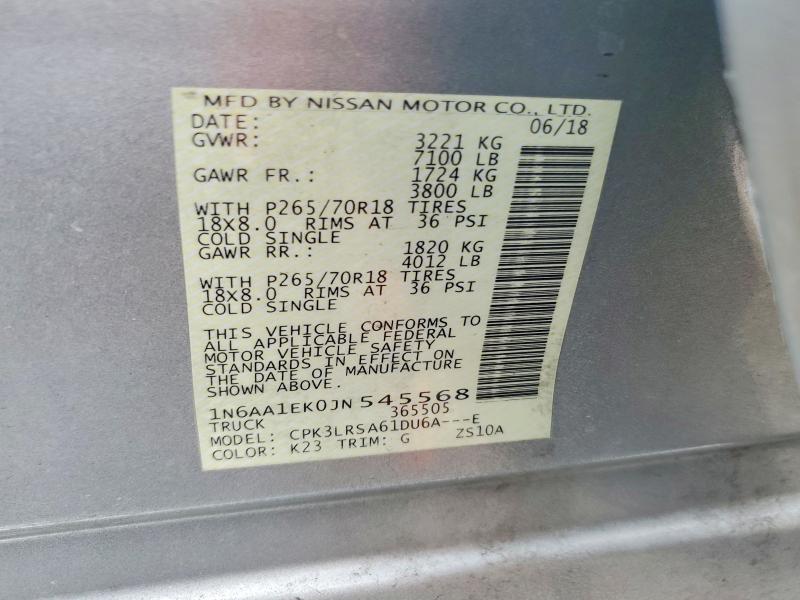 Продаж на аукціоні авто 2018 Nissan Titan, vin: 1N6AA1EK0JN545568, номер лоту: 67395556