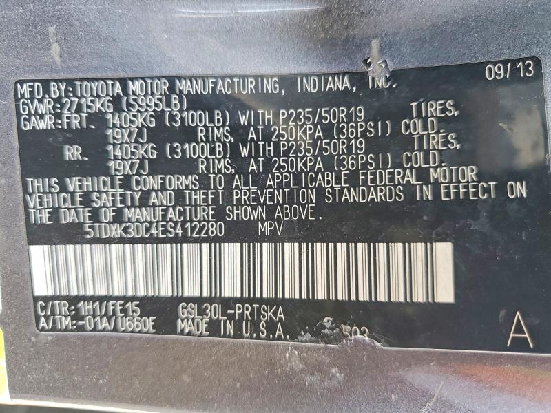 68712726 :رقم المزاد ، 5TDXK3DC4ES412280 vin ، 2014 Toyota Sienna مزاد بيع