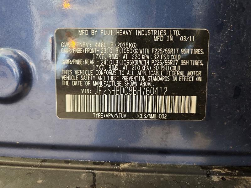 67357886 :رقم المزاد ، JF2SHBDC8BH760412 vin ، 2011 Subaru Forester مزاد بيع