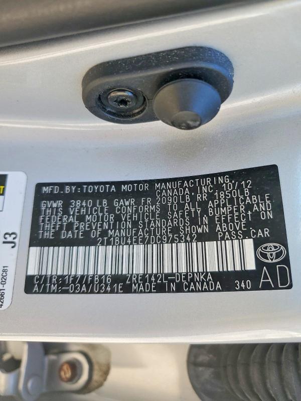 2013 Toyota Corolla მანქანა იყიდება აუქციონზე, vin: 2T1BU4EE7DC975342, აუქციონის ნომერი: 70167216