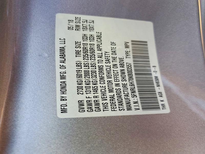 69770486 :رقم المزاد ، 5FNRL6H78KB003557 vin ، 2019 Honda Odyssey مزاد بيع