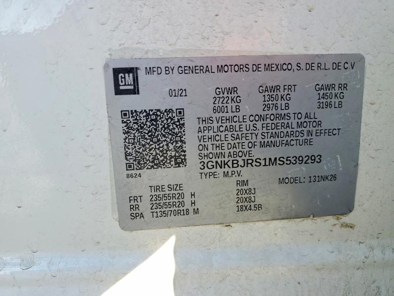 2021 Chevrolet Blazer მანქანა იყიდება აუქციონზე, vin: 3GNKBJRS1MS539293, აუქციონის ნომერი: 70011896