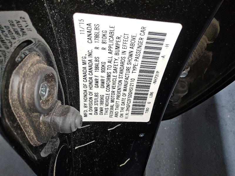 Aukcja sprzedaży 2016 Honda Civic, vin: 2HGFC2F52GH512110, numer aukcji: 67365886