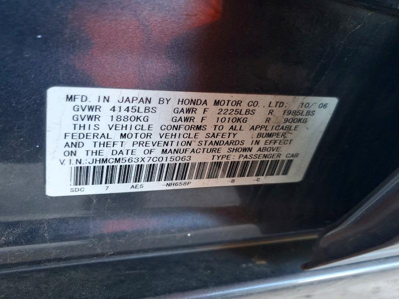 2007 Honda Accord მანქანა იყიდება აუქციონზე, vin: JHMCM563X7C015063, აუქციონის ნომერი: 70564866