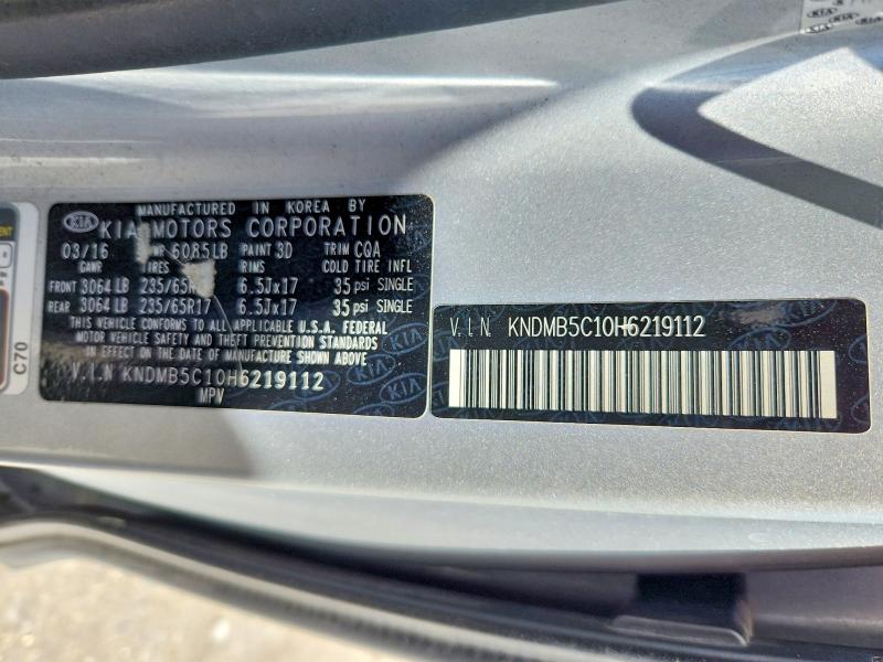 2017 Kia Sedona მანქანა იყიდება აუქციონზე, vin: KNDMB5C10H6219112, აუქციონის ნომერი: 67358686