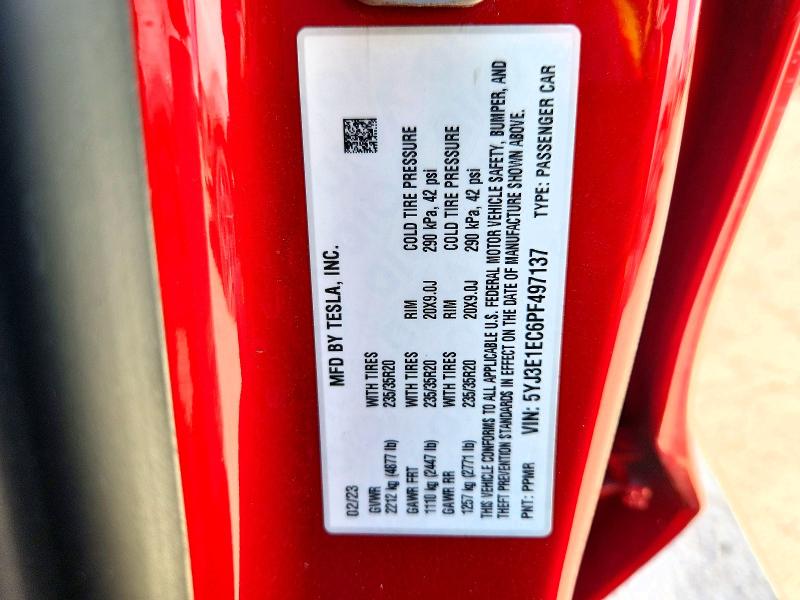 66885946 :رقم المزاد ، 5YJ3E1EC6PF497137 vin ، 2023 Tesla Model 3 مزاد بيع