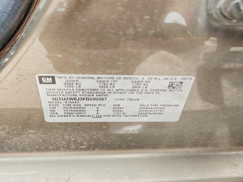 2015 Gmc Sierra მანქანა იყიდება აუქციონზე, vin: 3GTU2WEJ3FG505387, აუქციონის ნომერი: 69854246