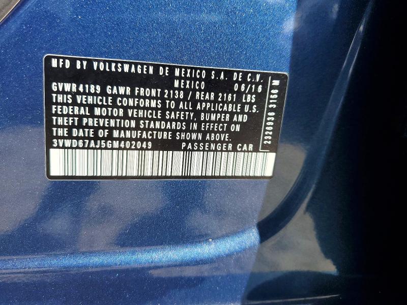 Aukcja sprzedaży 2016 Volkswagen Jetta, vin: 3VWD67AJ5GM402049, numer aukcji: 69331236