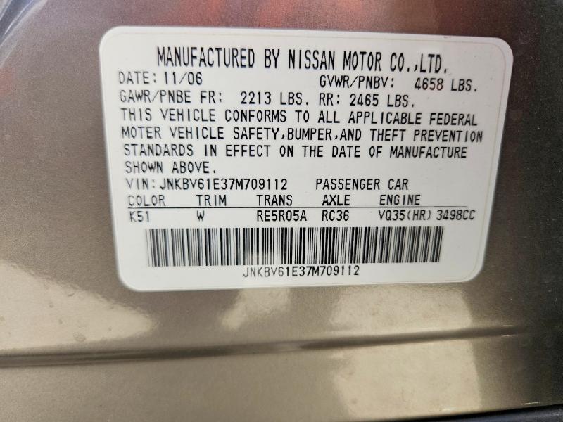 67385556 :رقم المزاد ، JNKBV61E37M709112 vin ، 2007 Infiniti G35 مزاد بيع