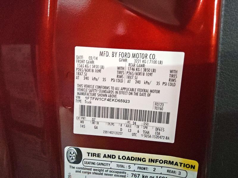 67457176 :رقم المزاد ، 1FTFW1CF4EKD65923 vin ، 2014 Ford F150 مزاد بيع