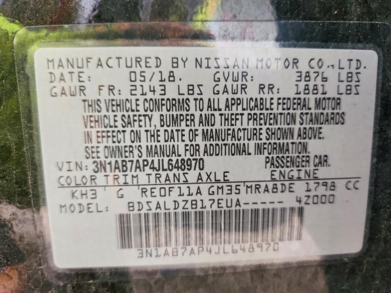 68137836 :رقم المزاد ، 3N1AB7AP4JL648970 vin ، 2018 Nissan Sentra مزاد بيع