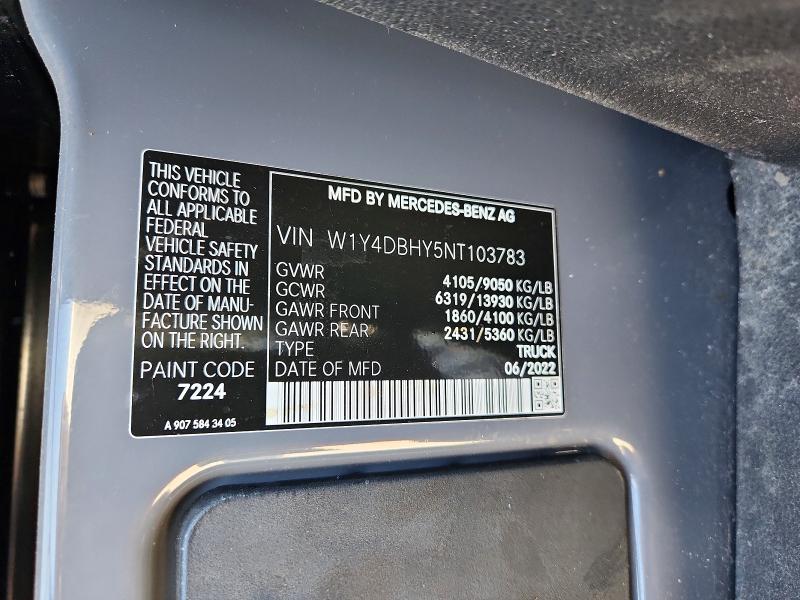 67667686 :رقم المزاد ، W1Y4DBHY5NT103783 vin ، 2022 Mercedes-benz Sprinter مزاد بيع