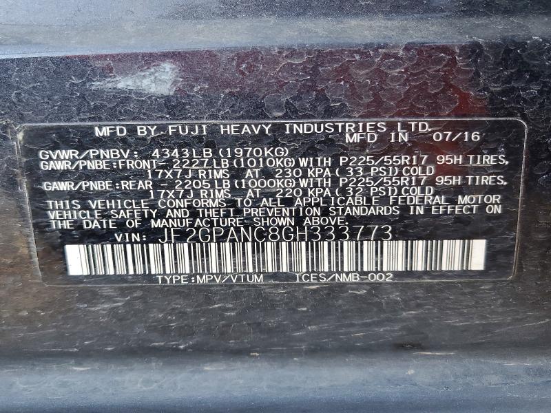 68597576 :رقم المزاد ، JF2GPANC8GH333773 vin ، 2016 Subaru Crosstrek مزاد بيع