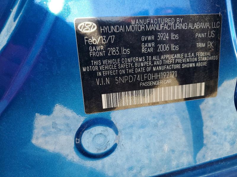 69180266 :رقم المزاد ، 5NPD74LF0HH192121 vin ، 2017 Hyundai Elantra مزاد بيع