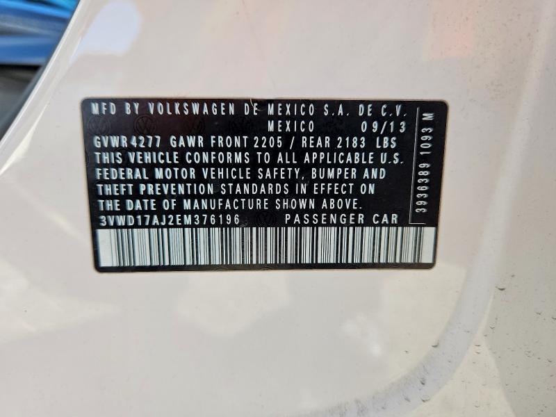 2014 Volkswagen Jetta მანქანა იყიდება აუქციონზე, vin: 3VWD17AJ2EM376196, აუქციონის ნომერი: 66860766