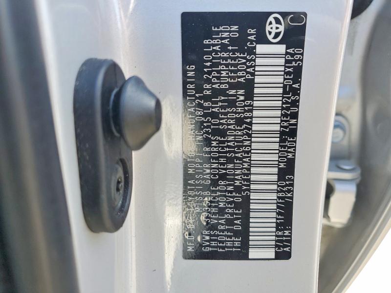 Aukcja sprzedaży 2022 Toyota Corolla, vin: 5YFEPMAE6NP274819, numer aukcji: 68388376