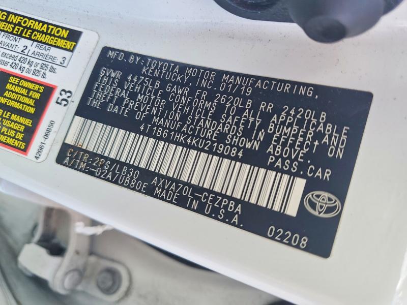 Продажа на аукционе авто 2019 Toyota Camry, vin: 4T1B61HK4KU219084, номер лота: 67622056