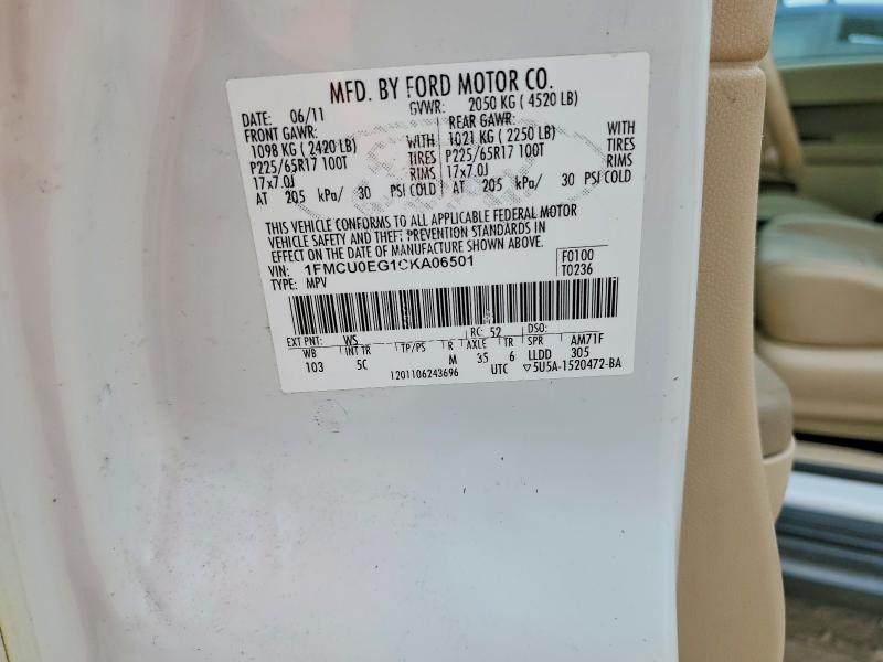 2012 Ford Escape მანქანა იყიდება აუქციონზე, vin: 1FMCU0EG1CKA06501, აუქციონის ნომერი: 67752356
