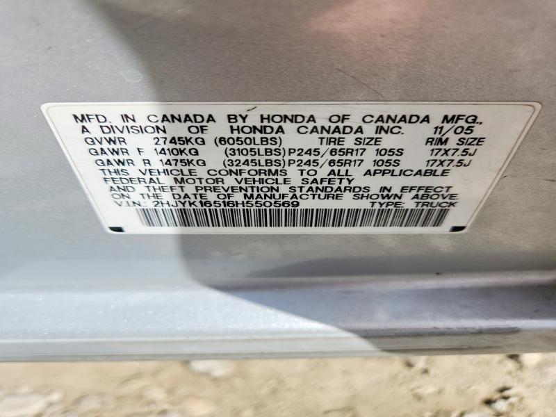 69224926 :رقم المزاد ، 2HJYK16516H550569 vin ، 2006 Honda Ridgeline مزاد بيع