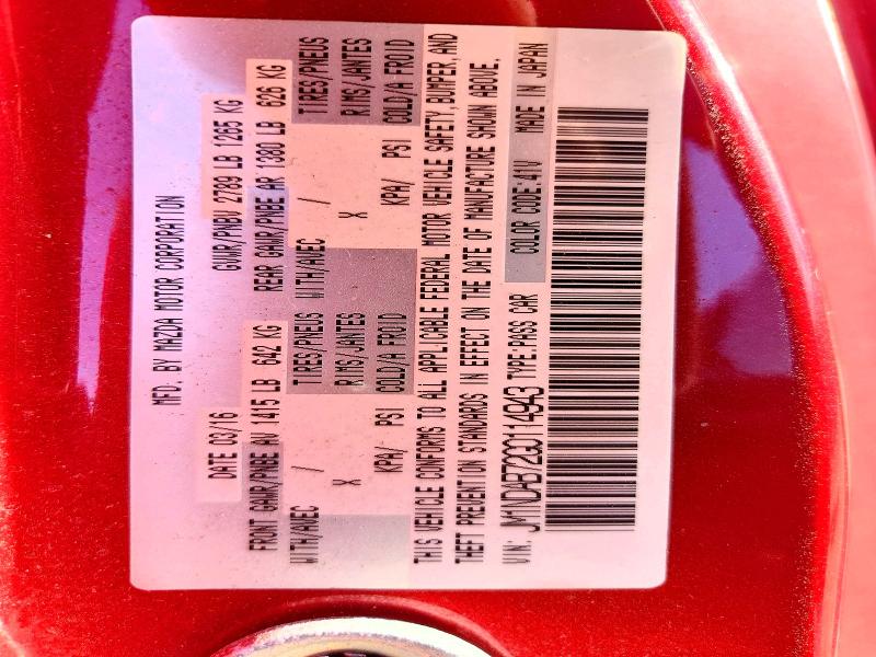 Aukcja sprzedaży 2016 Mazda Mx-5 Miata, vin: JM1NDAB72G0114943, numer aukcji: 69600816
