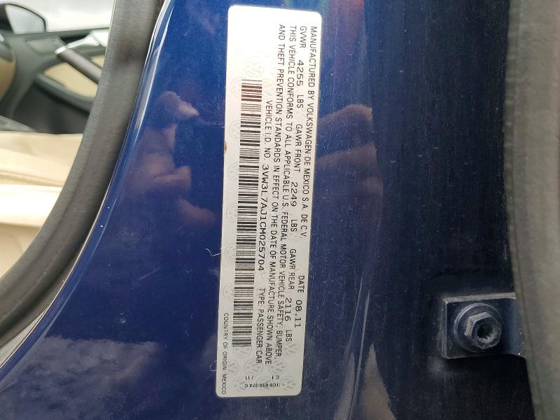 Aukcja sprzedaży 2012 Volkswagen Jetta, vin: 3VW3L7AJ1CM025704, numer aukcji: 70034796