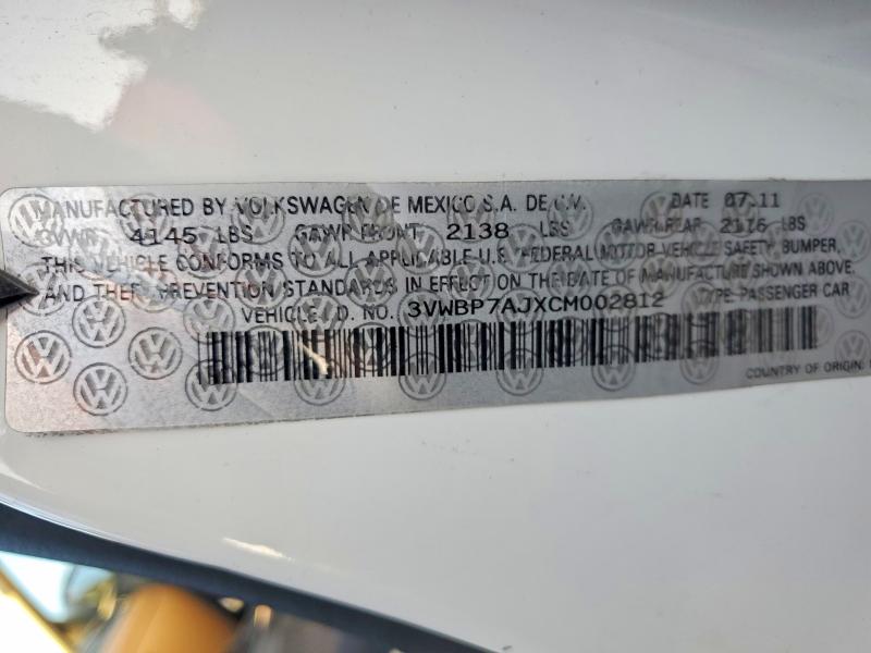 Продажа на аукционе авто 2012 Volkswagen Jetta, vin: 3VWBP7AJXCM002812, номер лота: 68571786