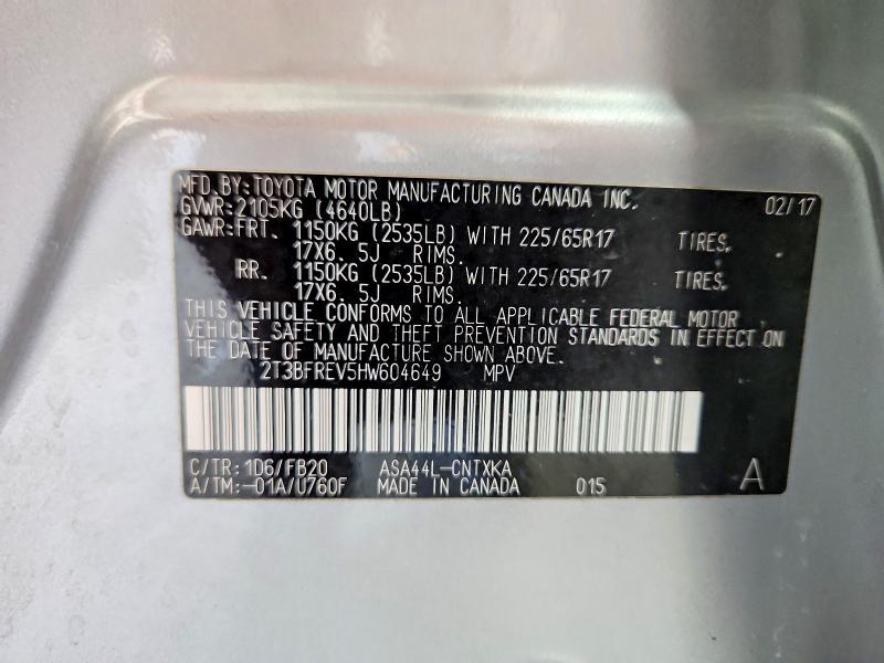 Aukcja sprzedaży 2017 Toyota Rav4, vin: 2T3BFREV5HW604649, numer aukcji: 70071456