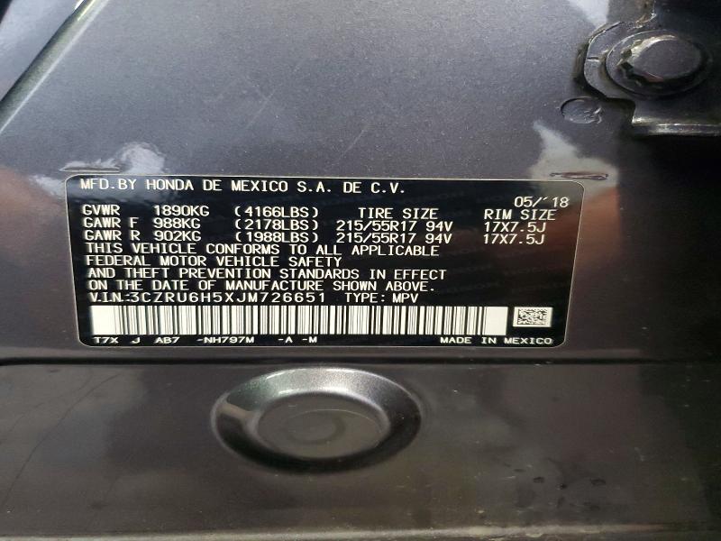 2018 Honda Hr-v მანქანა იყიდება აუქციონზე, vin: 3CZRU6H5XJM726651, აუქციონის ნომერი: 67169276