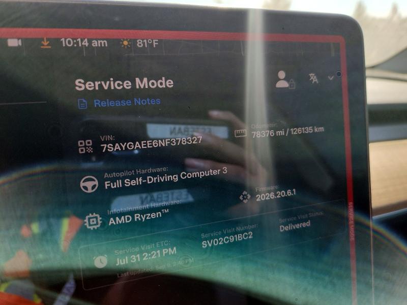 63705416 :رقم المزاد ، 7SAYGAEE6NF378327 vin ، 2022 Tesla Model Y مزاد بيع