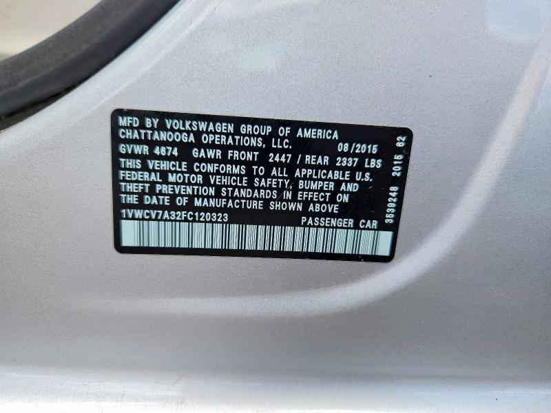 Aukcja sprzedaży 2015 Volkswagen Passat, vin: 1VWCV7A32FC120323, numer aukcji: 67396736