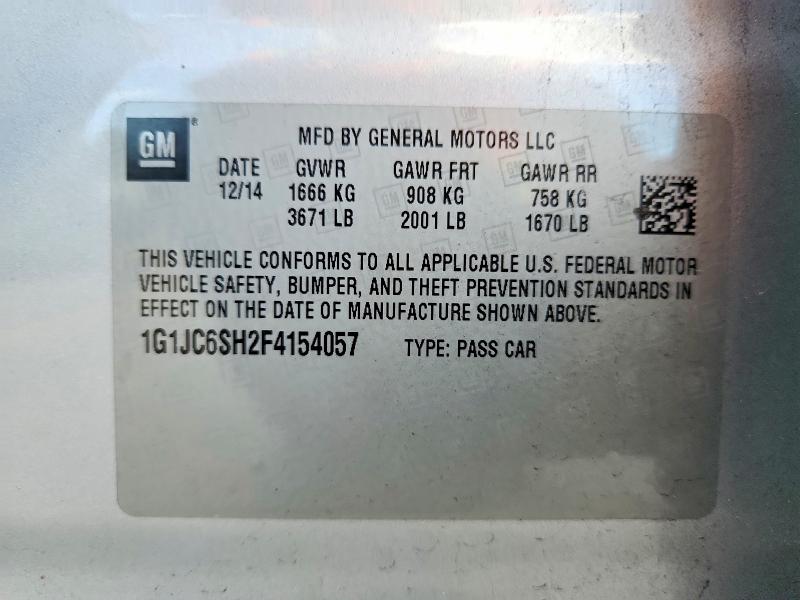 67328436 :رقم المزاد ، 1G1JC6SH2F4154057 vin ، 2015 Chevrolet Sonic مزاد بيع