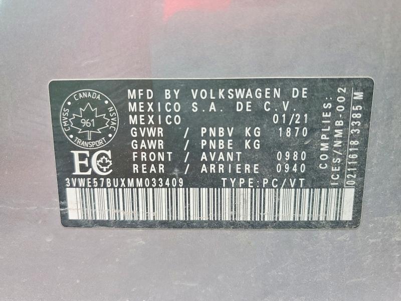 Aukcja sprzedaży 2021 Volkswagen Jetta, vin: 3VWE57BUXMM033409, numer aukcji: 66920986
