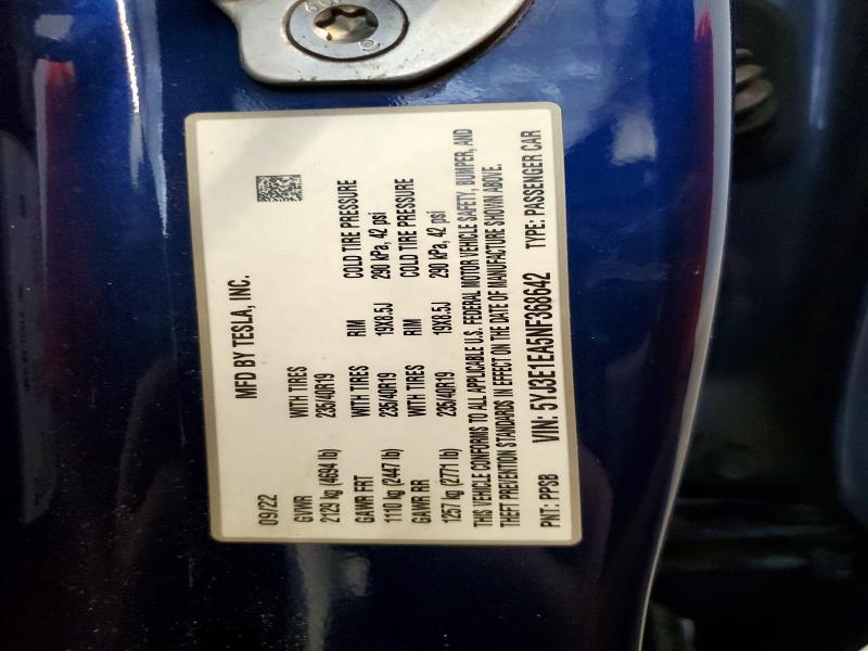 69385306 :رقم المزاد ، 5YJ3E1EA5NF368642 vin ، 2022 Tesla Model 3 مزاد بيع