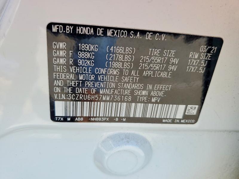2021 Honda Hr-v მანქანა იყიდება აუქციონზე, vin: 3CZRU6H57MM736168, აუქციონის ნომერი: 68270136