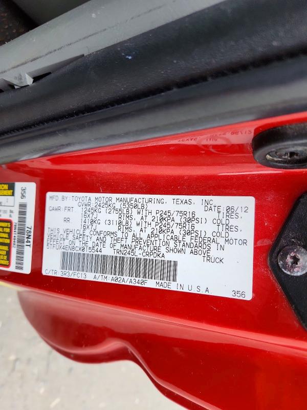 Продажа на аукционе авто 2012 Toyota Tacoma, vin: 5TFUX4EN8CX015544, номер лота: 70346716