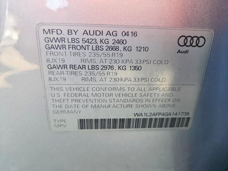 2016 Audi Q5 მანქანა იყიდება აუქციონზე, vin: WA1L2AFP4GA141735, აუქციონის ნომერი: 69279506