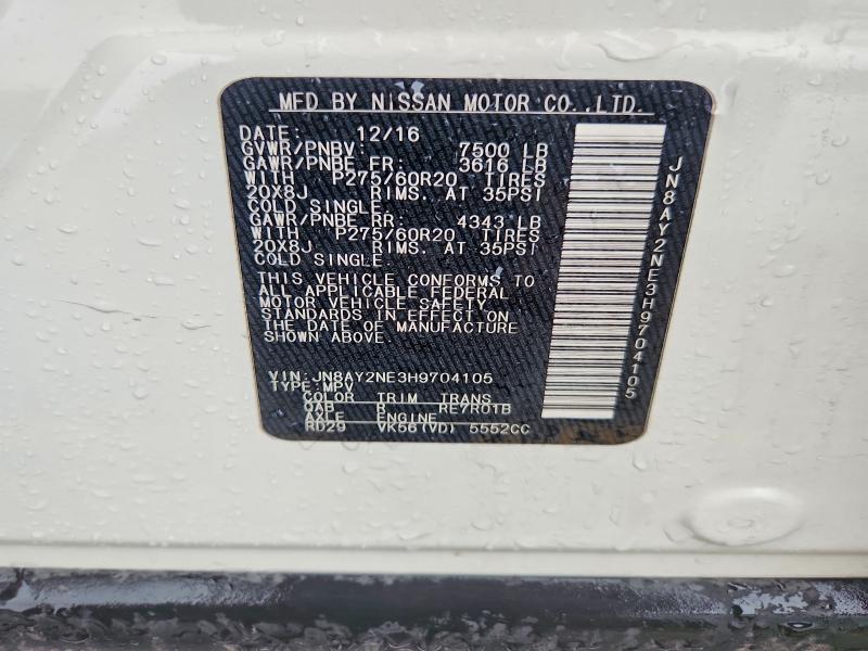 Aukcja sprzedaży 2017 Nissan Armada, vin: JN8AY2NE3H9704105, numer aukcji: 69988726