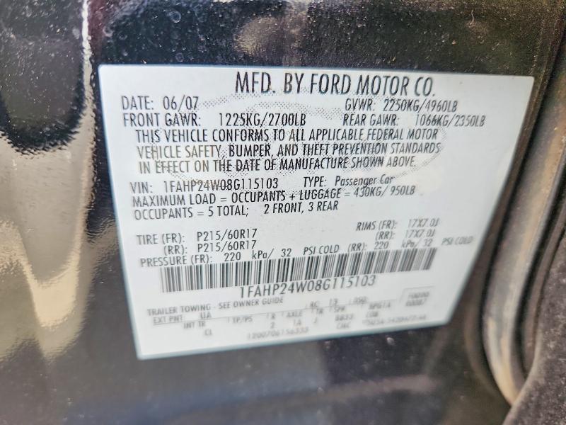 2008 Ford Taurus მანქანა იყიდება აუქციონზე, vin: 1FAHP24W08G115103, აუქციონის ნომერი: 67211636