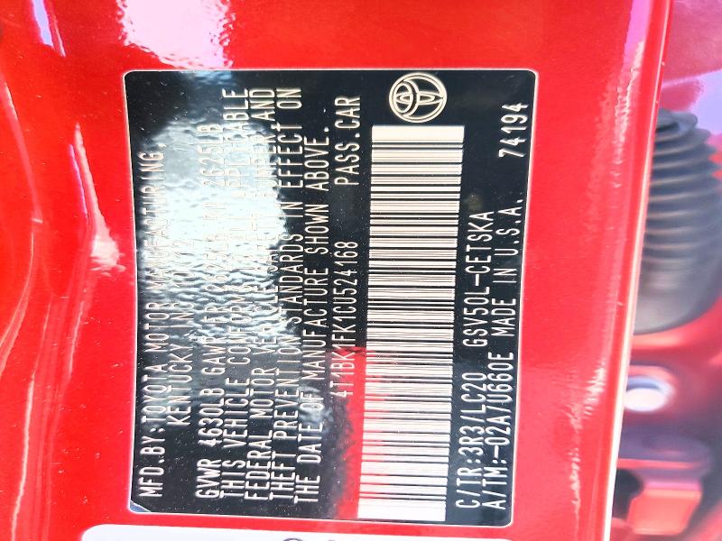 2012 Toyota Camry მანქანა იყიდება აუქციონზე, vin: 4T1BK1FK1CU524168, აუქციონის ნომერი: 68076606