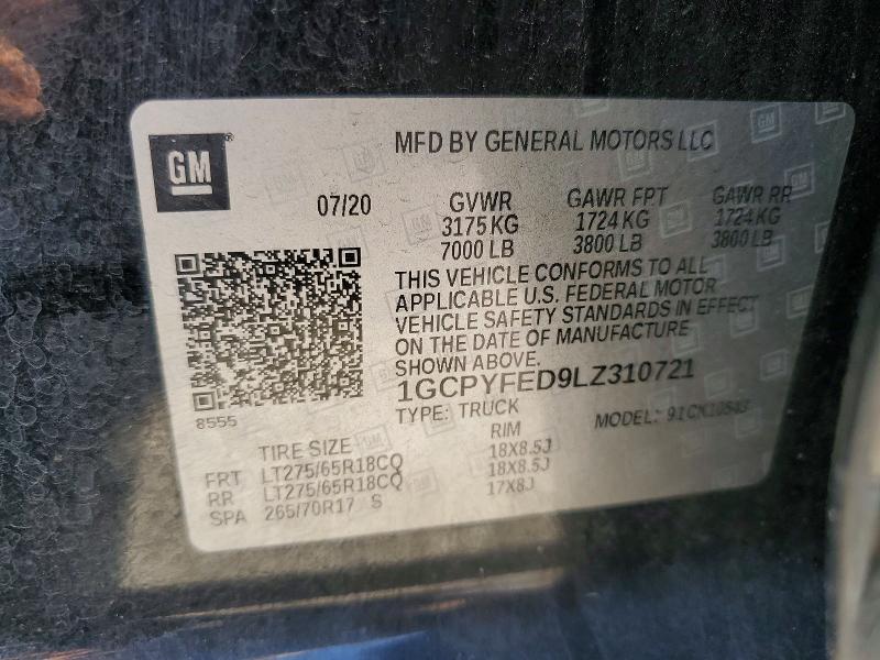 68983446 :رقم المزاد ، 1GCPYFED9LZ310721 vin ، 2020 Chevrolet Silverado مزاد بيع