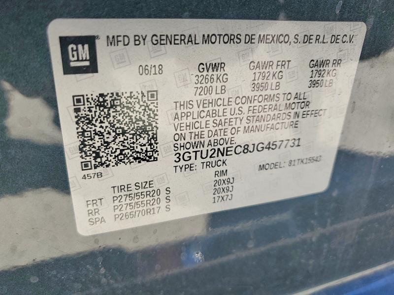 2018 Gmc Sierra მანქანა იყიდება აუქციონზე, vin: 3GTU2NEC8JG457731, აუქციონის ნომერი: 69386116