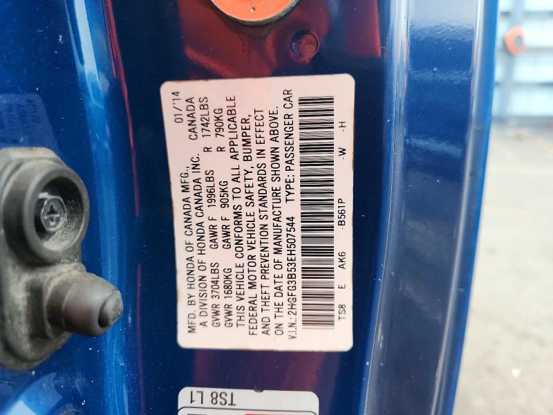 69199016 :رقم المزاد ، 2HGFG3B53EH507544         vin ، 2014 Honda Civic مزاد بيع